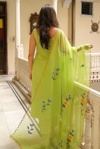 Elegant Light Green Floral Viscose Readymade Kurti